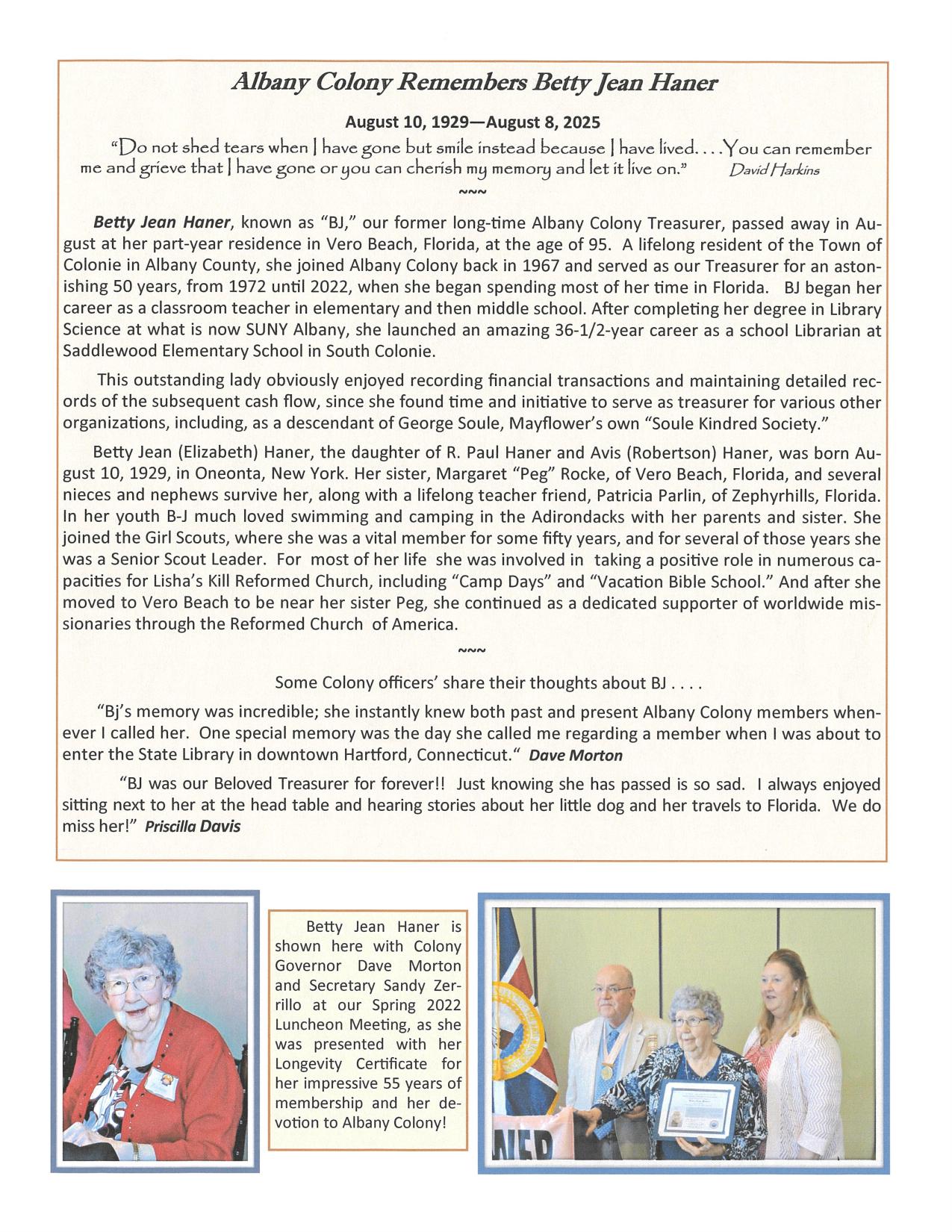 Remembering Betty Jean Haner